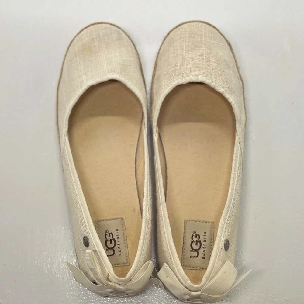 UGG Indah Espadrille Flats Cream Canvas Slip-On Jute Sole Women’s 8.5 EU 39.5